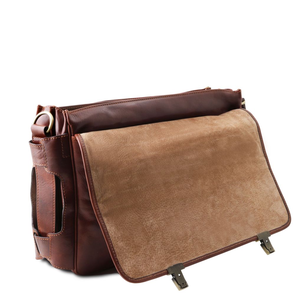 Ventimiglia - skórzana teczka wielokomorowa z przednimi kieszeniami z systemem TL SMART