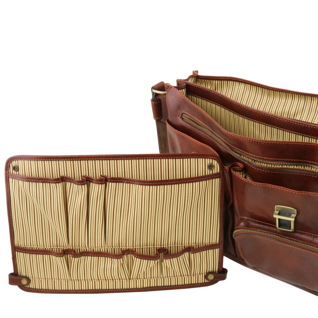 Ventimiglia - skórzana teczka wielokomorowa z przednimi kieszeniami z systemem TL SMART