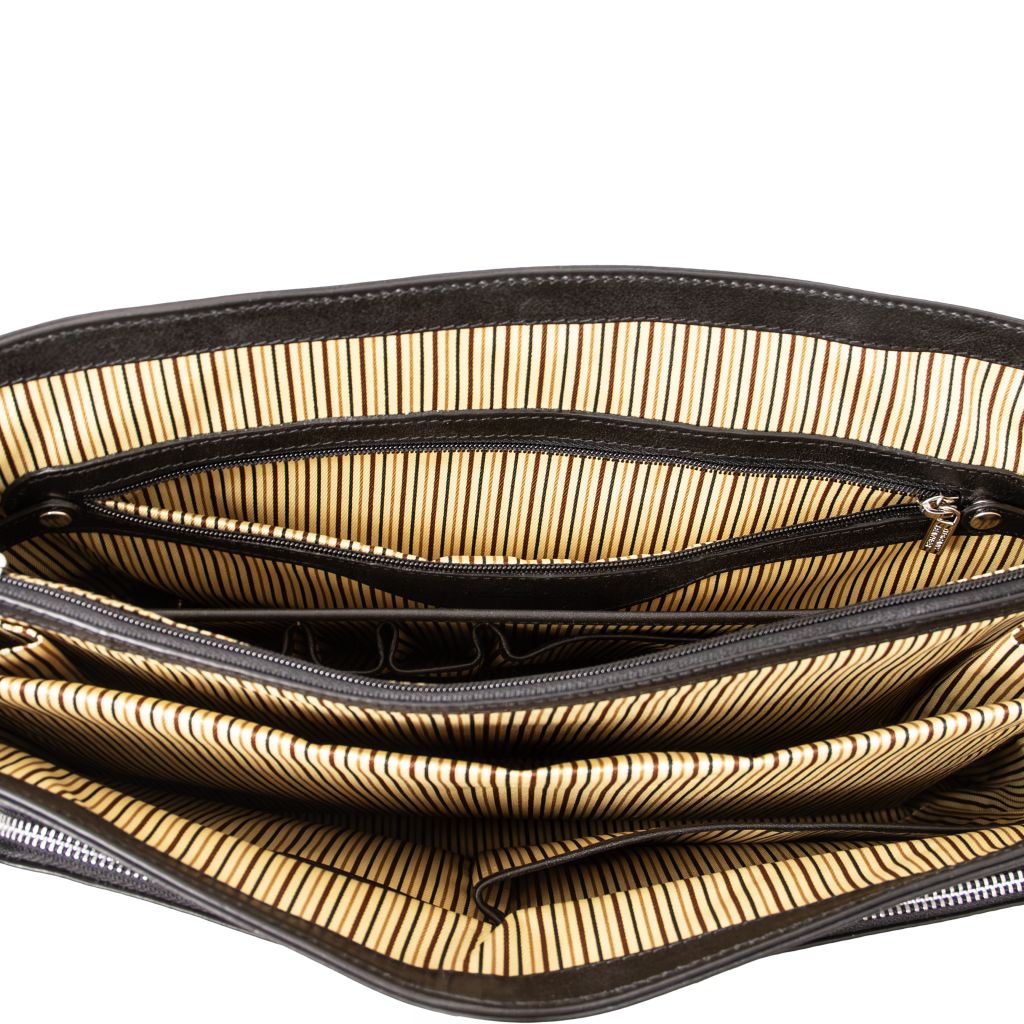 Alessandria - skórzana teczka wielokomorowa na laptopa z systemem TL SMART