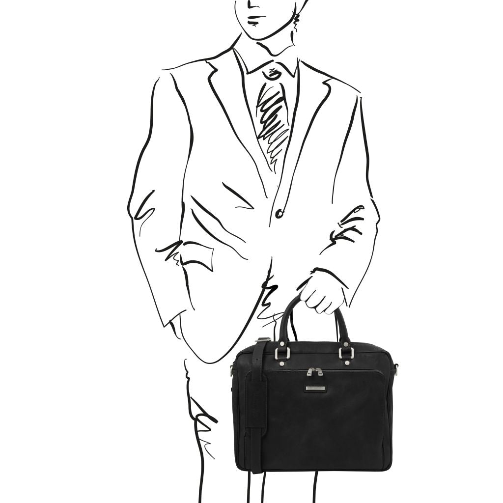 Pisa - skórzana teczka na laptopa z przednią kieszenią