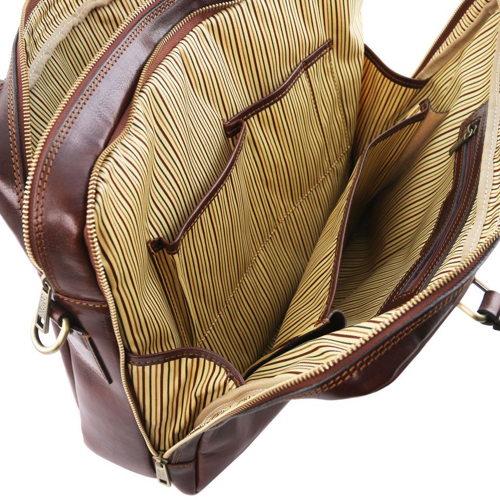 Urbino - skórzana teczka na laptopa dwukomorowa z przednią kieszenią