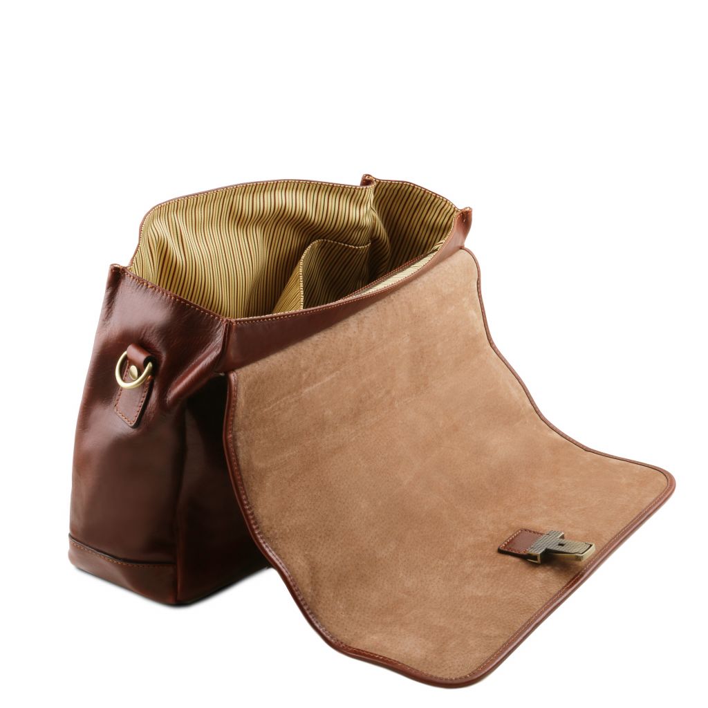 Mantova - skórzana teczka wielokomorowa z klapką z systemem TL SMART