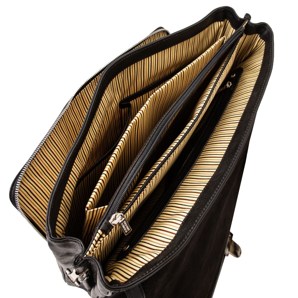 Alessandria - skórzana teczka wielokomorowa na laptopa z systemem TL SMART