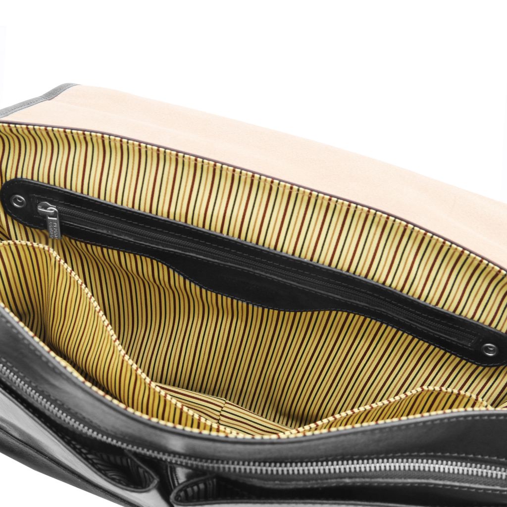 Mantova - skórzana teczka wielokomorowa z klapką z systemem TL SMART