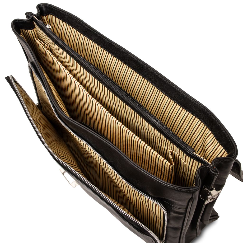 Alessandria - skórzana teczka wielokomorowa na laptopa z systemem TL SMART