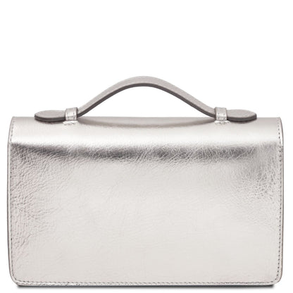 Opera - metallic leather clutch bag with chain