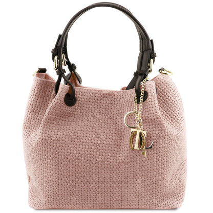 TL KeyLuck - skórzana torebka z plecionym wzorem typu shopper