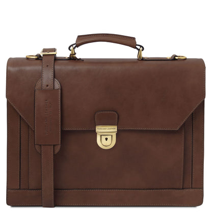 Cremona - three-compartment leather briefcase
