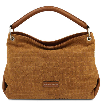 TL Bag Cocoon - zamszowa torebka na ramię we wzór croco