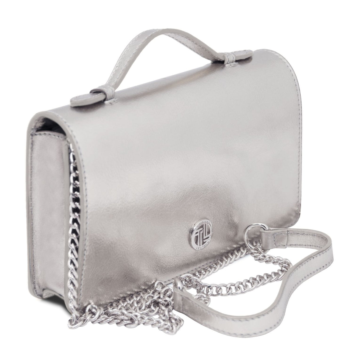 Opera - metallic leather clutch bag with chain