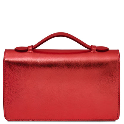 Opera - metallic leather clutch bag with chain