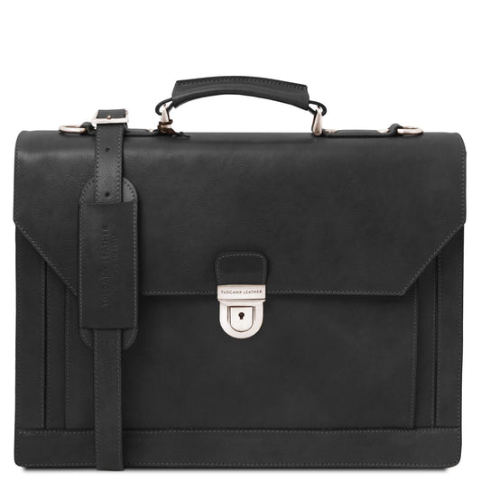 Cremona - three-compartment leather briefcase