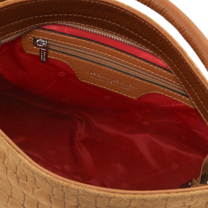 TL Bag Cocoon - zamszowa torebka na ramię we wzór croco