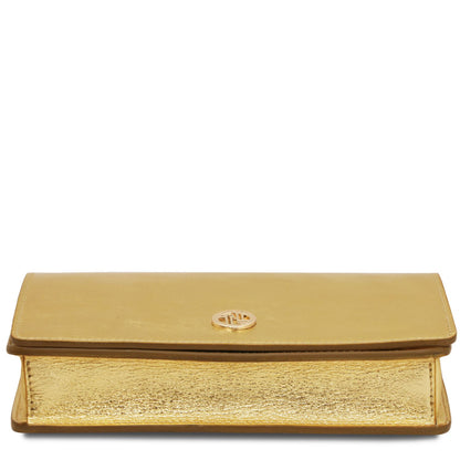 Opera - metallic leather clutch bag with chain