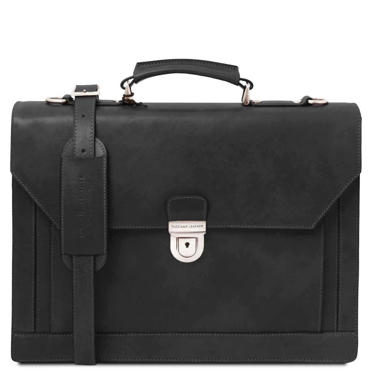 Cremona - three-compartment leather briefcase