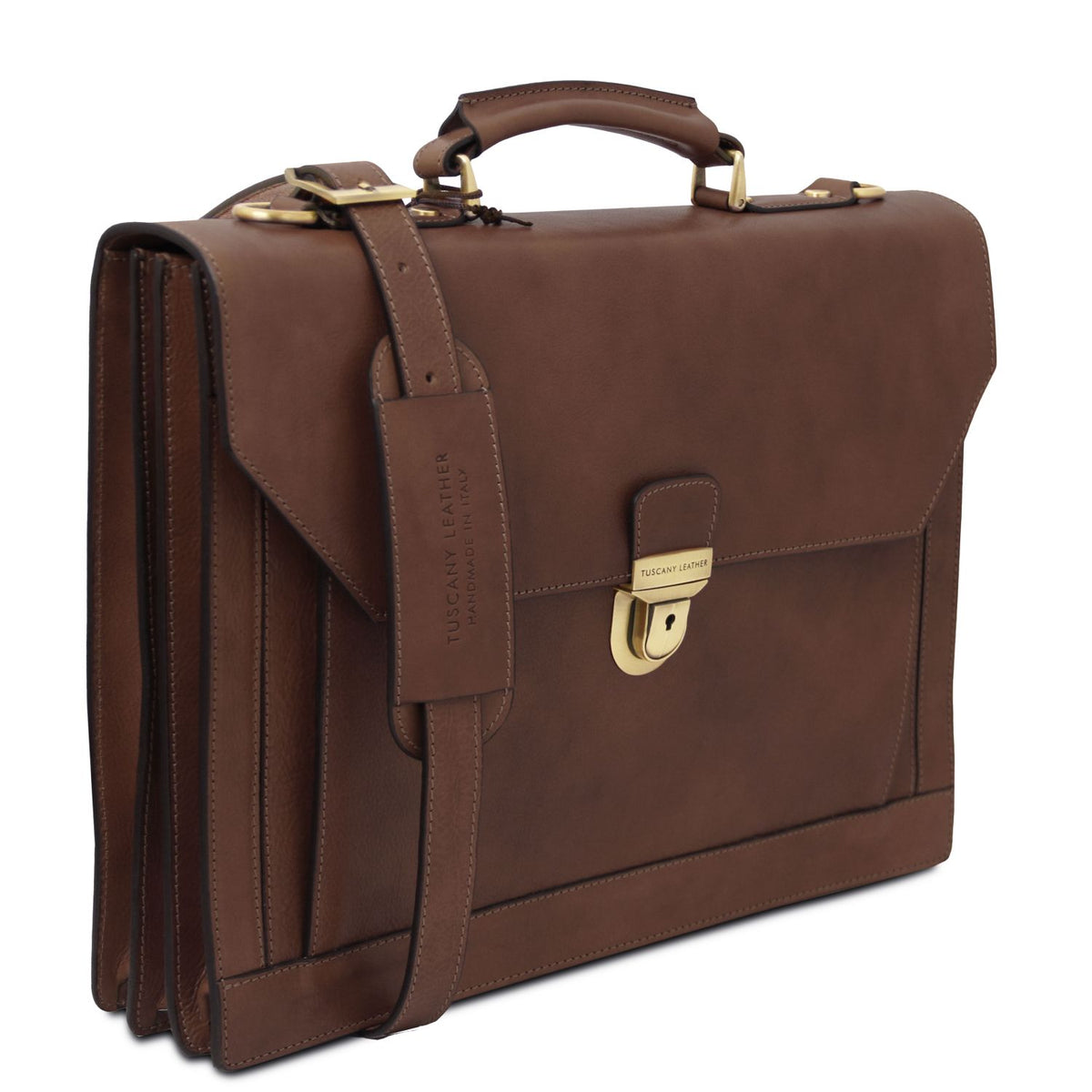Cremona - three-compartment leather briefcase