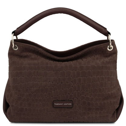 TL Bag Cocoon - zamszowa torebka na ramię we wzór croco