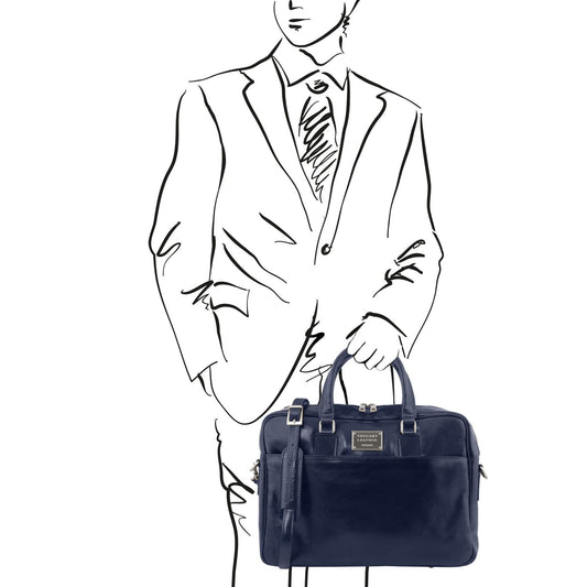 Urbino - leather laptop bag with a front pocket