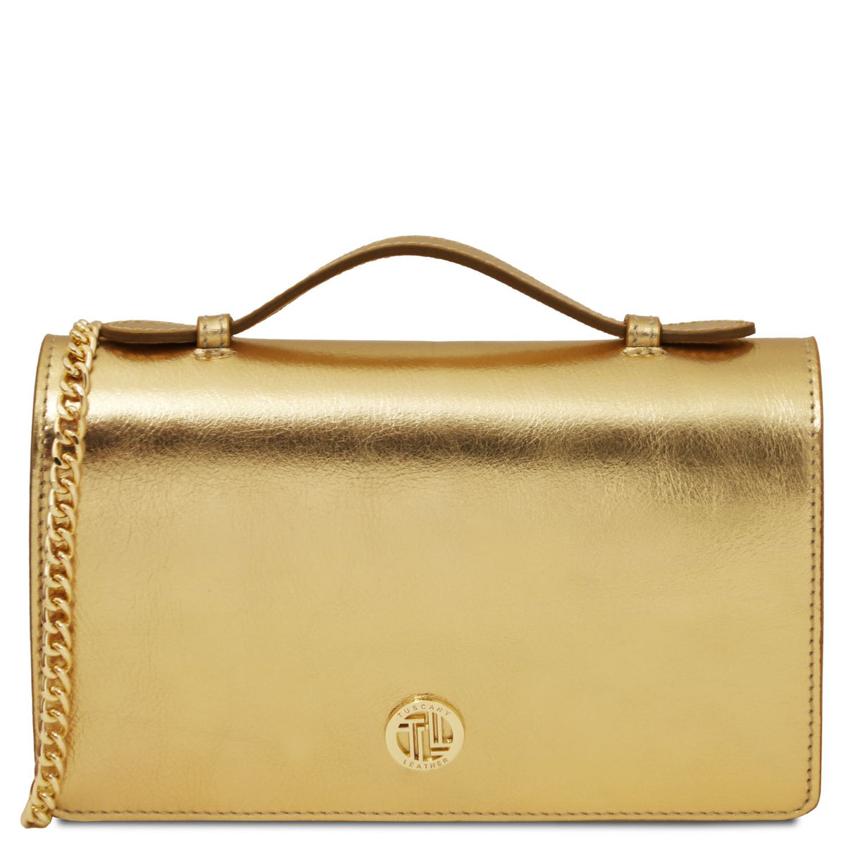 Opera - metallic leather clutch bag with chain