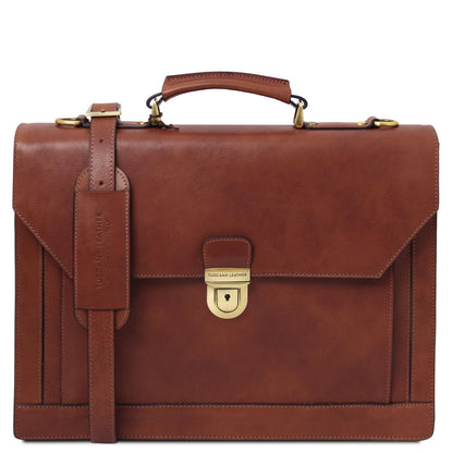 Cremona - three-compartment leather briefcase
