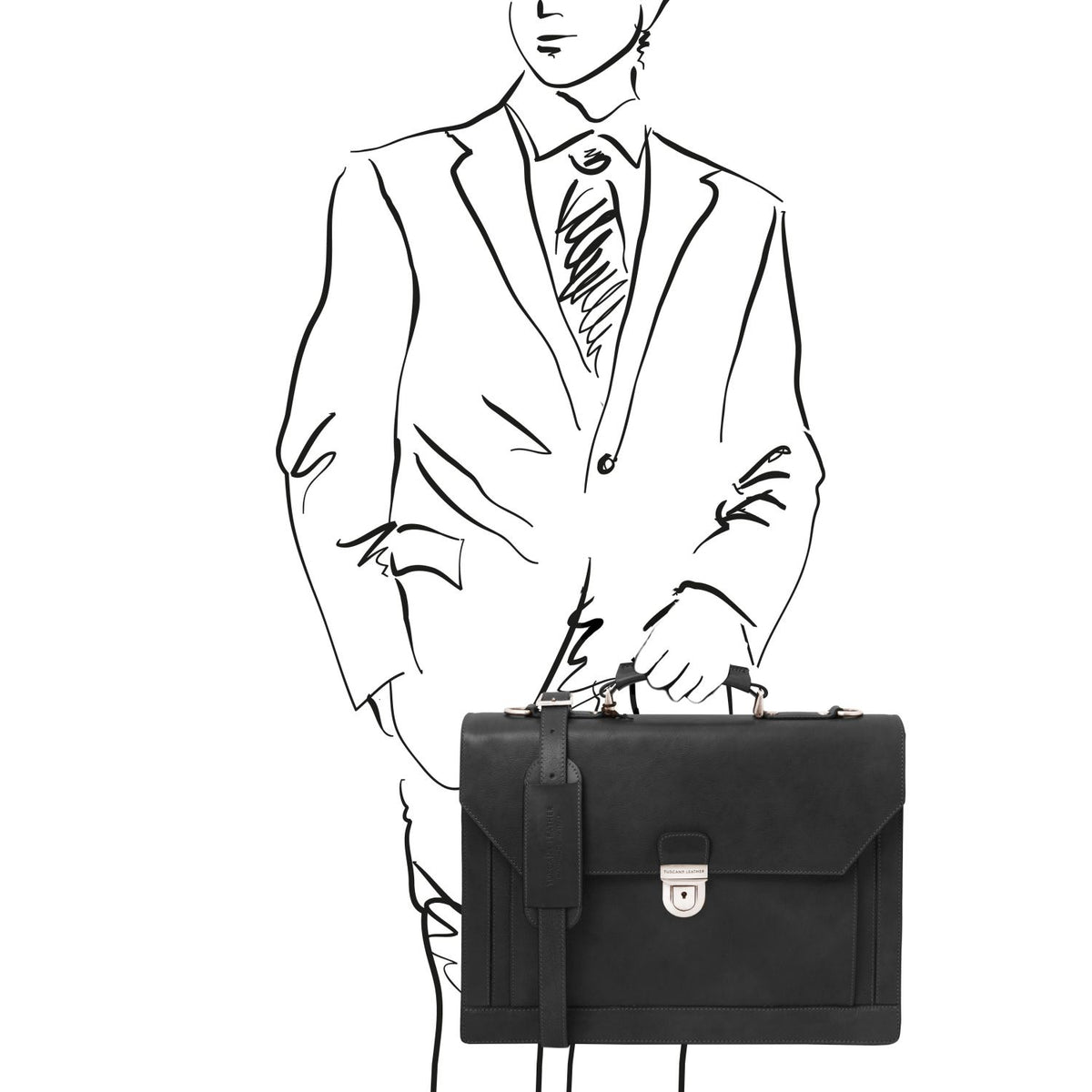 Cremona - three-compartment leather briefcase