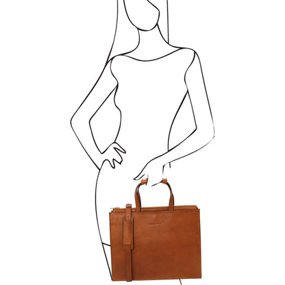Palermo - women's 3-compartment leather briefcase
