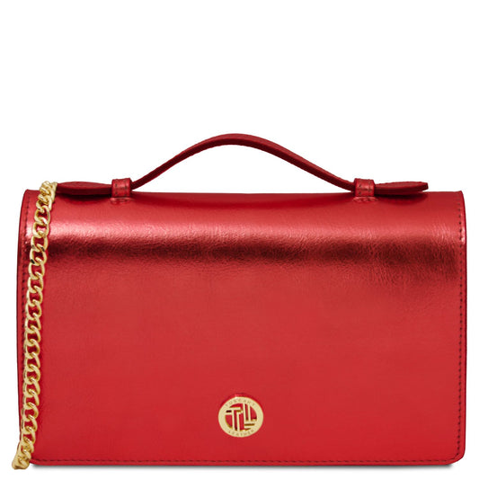 Opera - metallic leather clutch bag with chain