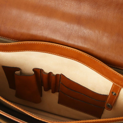 Cremona - three-compartment leather briefcase