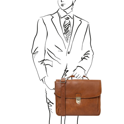 Alessandria - multi-compartment leather briefcase for laptop with TL SMART system