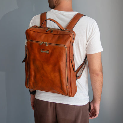 Bangkok - leather laptop backpack - large