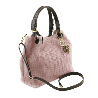 TL KeyLuck - skórzana torebka z plecionym wzorem typu shopper