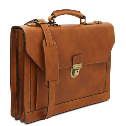 Cremona - three-compartment leather briefcase