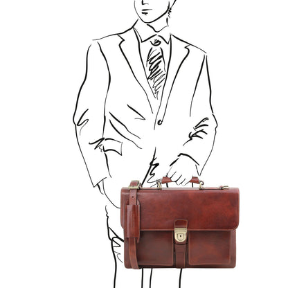 Assisi - leather three-compartment briefcase