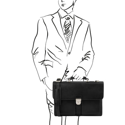 Assisi - leather three-compartment briefcase