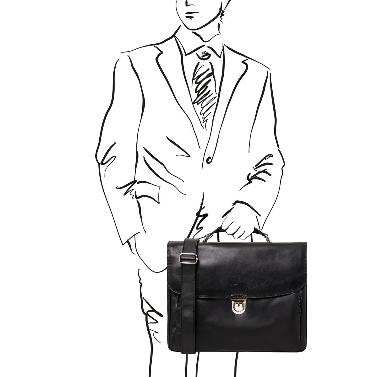 Alessandria - multi-compartment leather briefcase for laptop with TL SMART system