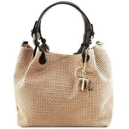 TL KeyLuck - skórzana torebka z plecionym wzorem typu shopper