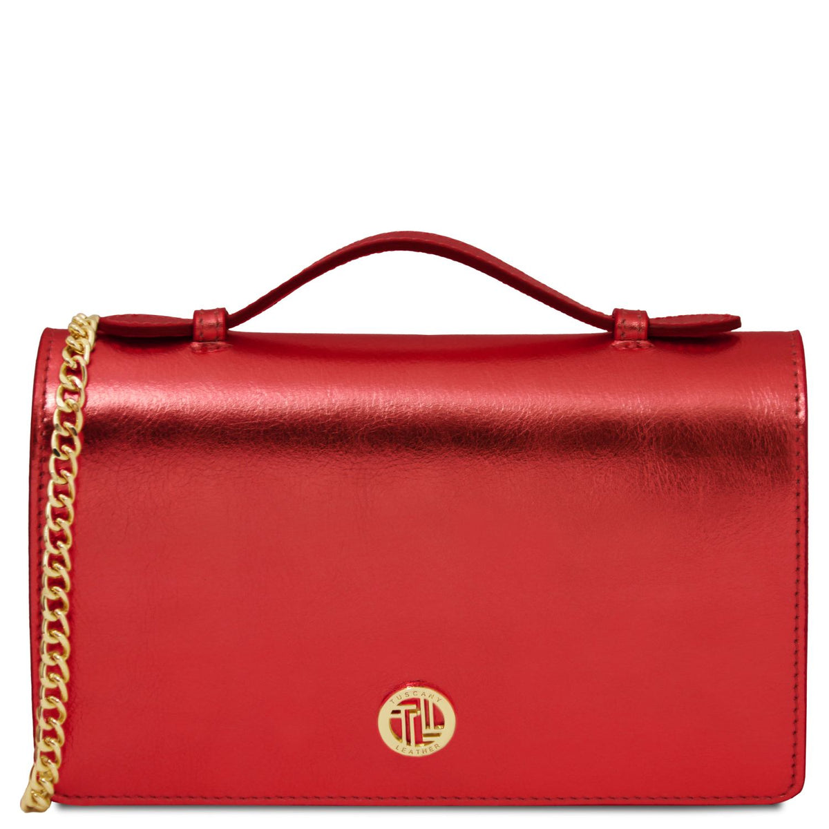 Opera - metallic leather clutch bag with chain