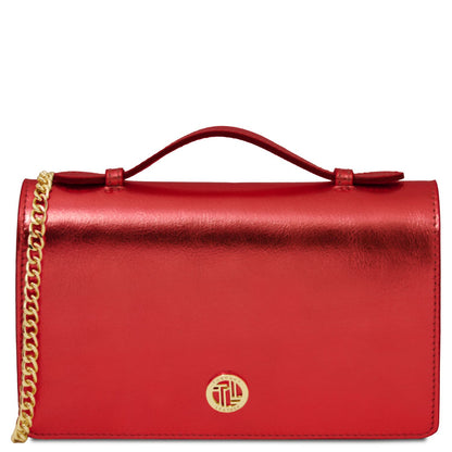 Opera - metallic leather clutch bag with chain