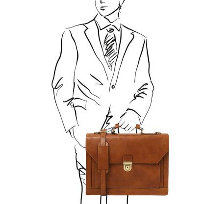 Cremona - three-compartment leather briefcase