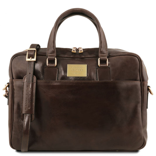 Urbino - leather two-compartment laptop brief with a front pocket