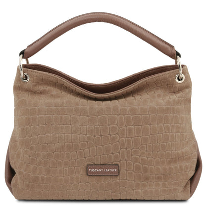 TL Bag Cocoon - zamszowa torebka na ramię we wzór croco