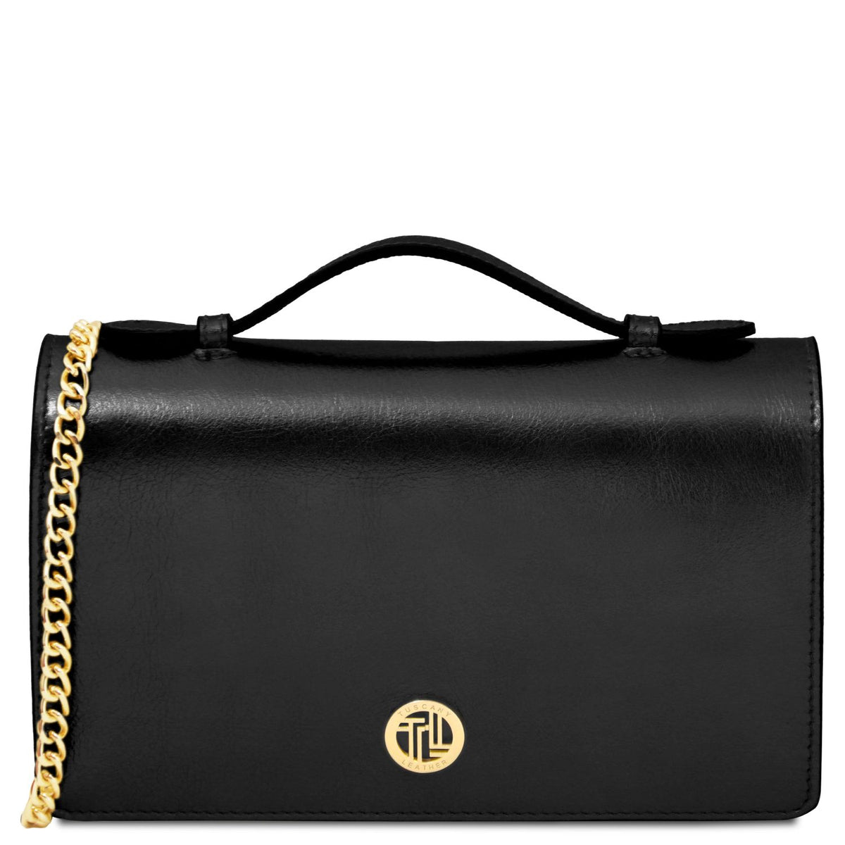 Opera - metallic leather clutch bag with chain