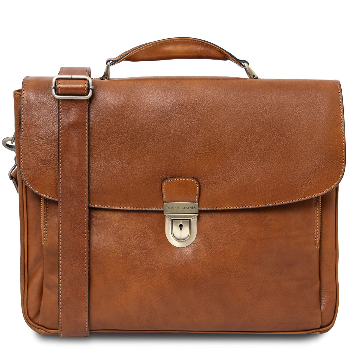 Alessandria - multi-compartment leather laptop briefcase with TL SMART system