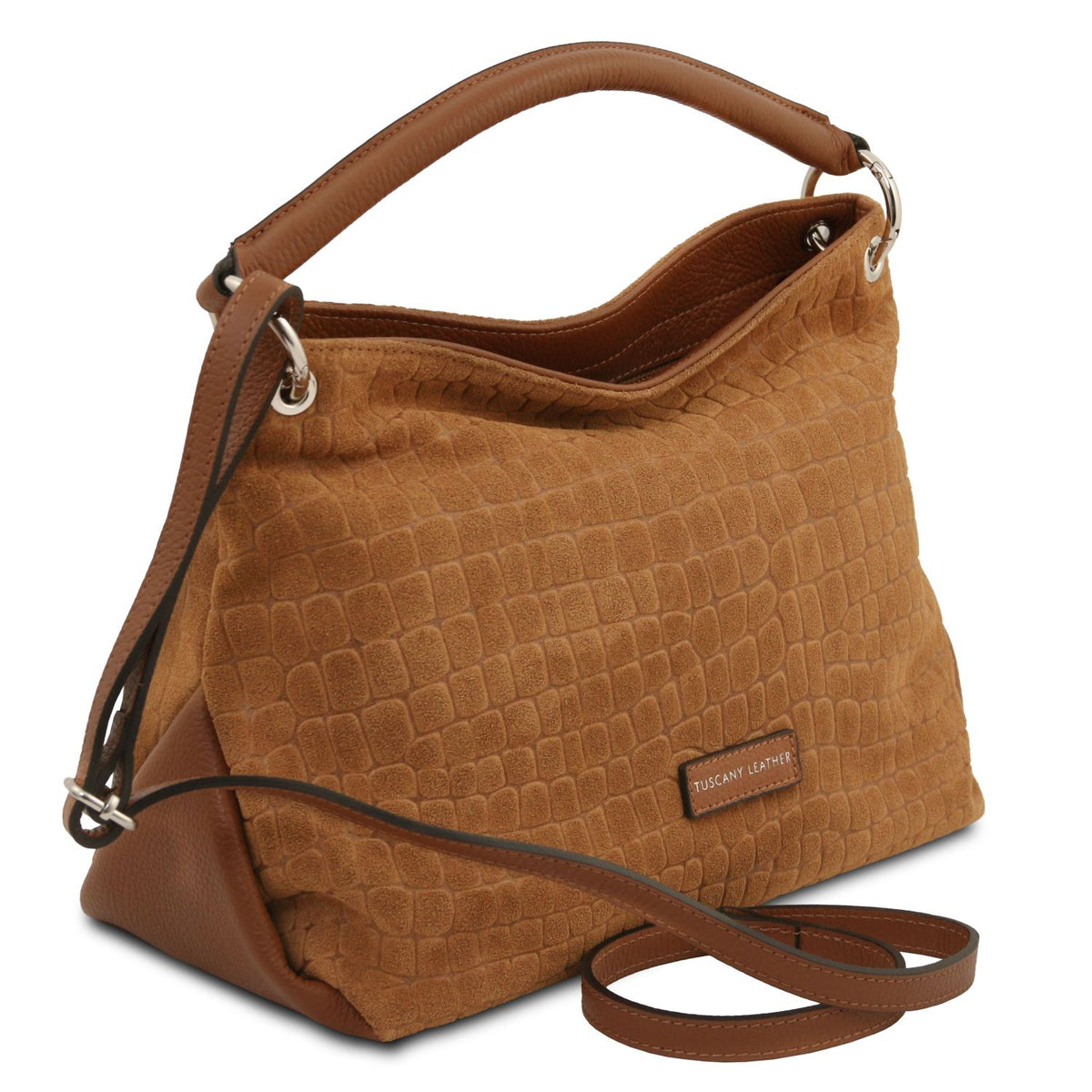 TL Bag Cocoon - zamszowa torebka na ramię we wzór croco