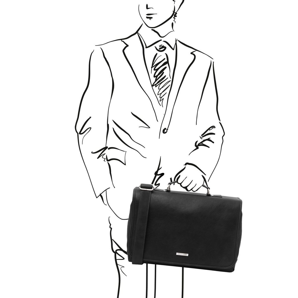 Mantova - multi-compartment leather brief/portfolio with flap and TL SMART system