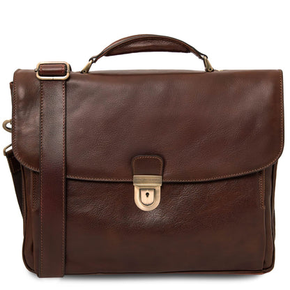 Alessandria - multi-compartment leather briefcase for laptop with TL SMART system