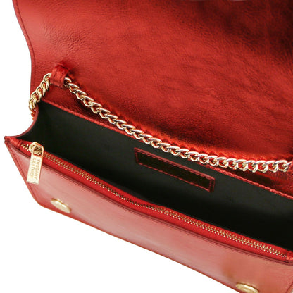 Opera - metallic leather clutch bag with chain