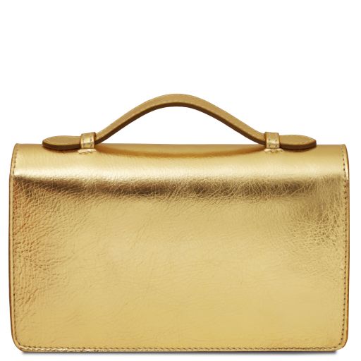 Opera - metaliczna skórzana torebka-kopertówka z łańcuszkiem