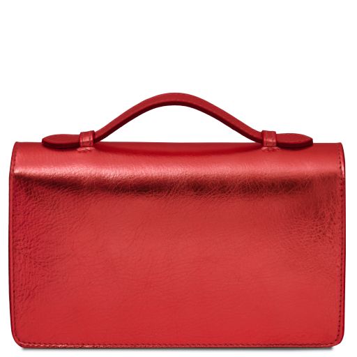 Opera - metaliczna skórzana torebka-kopertówka z łańcuszkiem